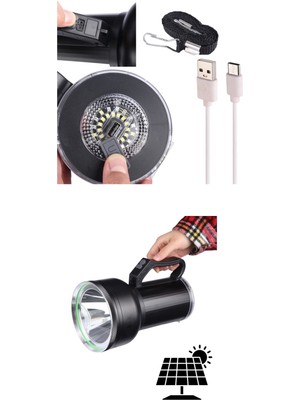 Taşınabilir Solar Şarjlı LED Fener Powerbank Özellikli Kamp ve Acil Durum Için Süper Parlak