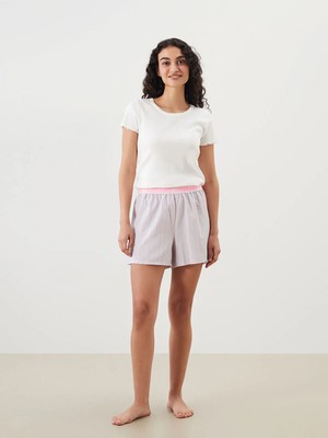 Lc Waikiki Yeni Sezon Beli Lastikli Çizgili Kadın Şort Pijama Altı