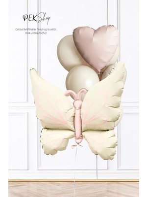 Pekshop Retro Kelebek Balon Seti Retro Krem Kelebek Pembe Deniz Kumu Balon Seti