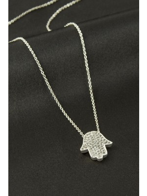 Zero Land Storozde Fatma Ana Eli Zirkon Taşlı Kolye - Gümüş Rengi