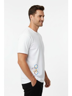 White Whale Rare Rainbow Cycle – Minimalist Bisiklet Detaylı Erkek T-Shirt