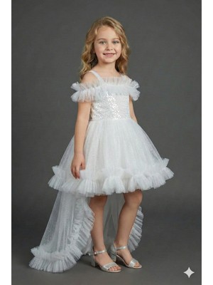 Ay Yılmaz Kız Çocuk Kuyruklu Model Abiye Elbise Pullu Payetli