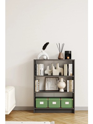 Hofga Bili Kitaplık 3 Raflı Geniş Çok Amaçlı Ofis Salon Kitap Dosya Rafı Antrasit