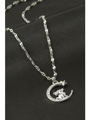 Zero Land Storozde Ay Yıldız Zirkon Taşlı Kolye - Gümüş Rengi