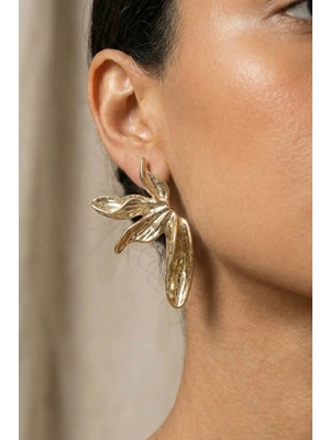 Aurrari Gold Premium Kararmaz Hafif Ayrık Yaprak Küpe