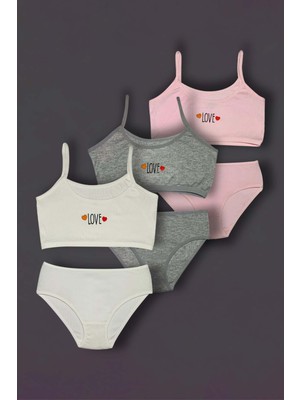 Gri Mor Tekstil %100 Pamuk 3'lü Kız Çocuk Alıştırma Sütyeni ve Külot Takım