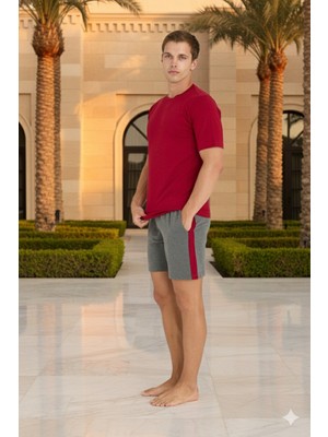 Kly Yeni Sezon 2026 Erkek O.yaka Lüx Tasarım Şortlu Şeritli Pijama Takımı