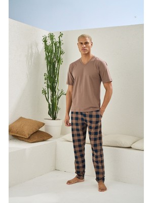 Kly %100 Pamuk Erkek Büyük Beden V. Yaka Pijama Takımı Şık Tasarım