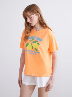 Lc Waikiki Yeni Sezon Bisiklet Yaka Baskılı Kadın Pijama Üstü