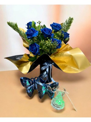 Sedosh Home Vision Kadınlar Günü Hediye Seti Kadife Mavi Gül Buketli