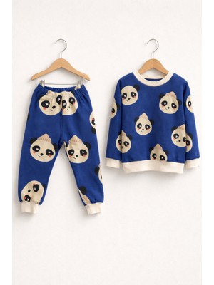 Kokoro Panda Desenli Bebek Takımı – Lacivert Uzun Kollu Sweatshirt ve Eşofman Altı 2’li Çocuk Takım