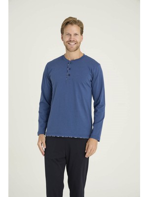 Kly %100 Pamuk Erkek Midi Yaka Pijama Takımı Şık Tasarım - Dış Giyim