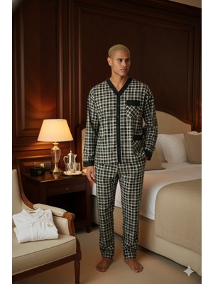 Kly Yeni Sezon V.yaka Lüx Tasarım Kareli Pijama Takımı