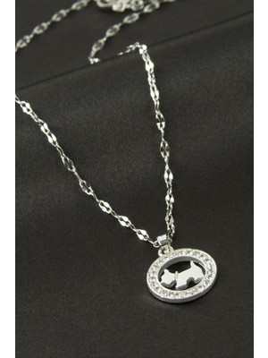 Zero Land Storozde Köpek Zirkon Taşlı Kolye - Gümüş Rengi