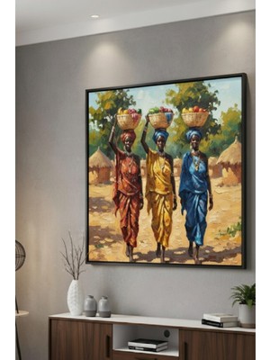 Safir Design Canlı Renk Paletli Etnik Afrika Figürlü Çerçeveli Tablo