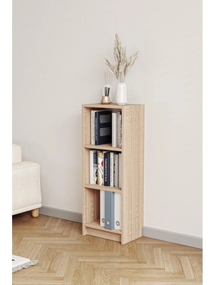 Hofga Bili Kitaplık 3 Raflı  Çok Amaçlı Ofis Salon Çalışma Odası Kütüphane Rafı Meşe