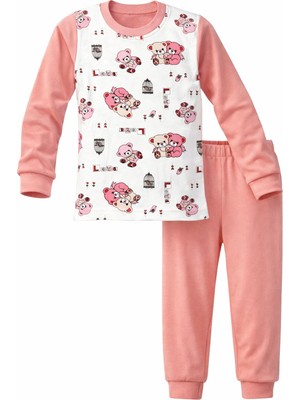 Remsa Kız Çocuk Pamuklu Desenli Pijama Takımı 6068-09 Gül Kurusu