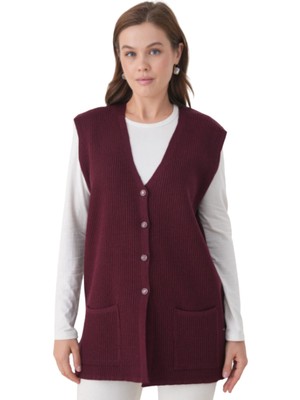 Stilmony Kadın Anne Büyük Beden Fitilli Yün Triko Yelek