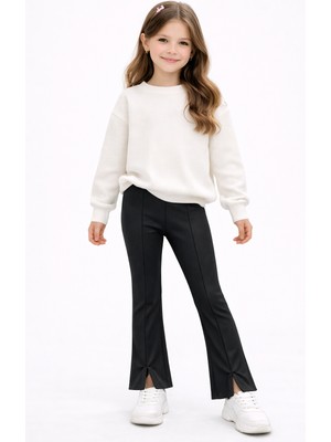 İncili Şardonlu Ispanyol Paça Yırtmaç Detaylı Kız Çocuk Tayt