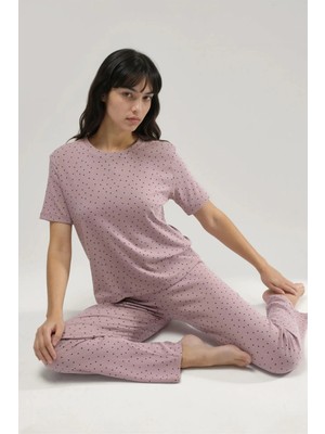 Hiccup Kadın %100 Pamuk Kısa Kollu Pijama Takımı Ellie Collection Lila Mor