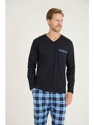 Kly %100 Pamuk Erkek Midi Yaka Pijama Takımı Konforlu Uyku