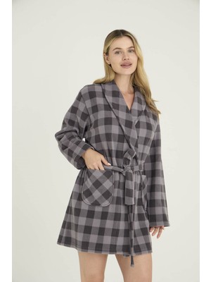 Kly Kadın Ekose Desenli Tek Sabahlık Şık Görünüm Ekose Detay
