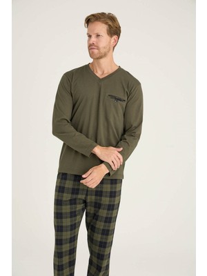 Kly %100 Pamuk Erkek Midi Yaka Pijama Takımı Konforlu Uyku