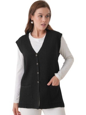 Stilmony Kadın Anne Büyük Beden Fitilli Yün Triko Yelek