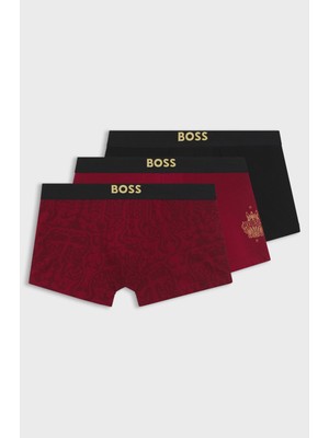 Boss Erkek Logo Detaylı Elastik Bel Bantlı Üçlü Paket Kırmızı Boxer 50558864-645