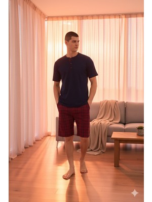 Kly Yeni Sezon Erkek Bisiklet Yaka Lüx Tasarım Şortlu Pijama Takımı