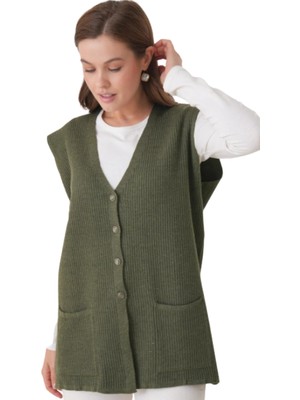 Stilmony Kadın Anne Büyük Beden Fitilli Yün Triko Yelek