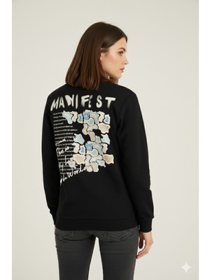 Kly %100 Pamuk Yeni Sezon Kadın O.yaka Sweatshirt Manifest