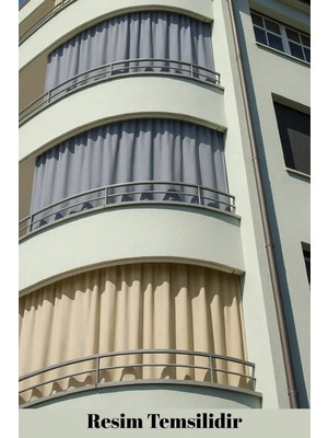 Shy Tekstil Lüks 1.sınıf Su Geçirmez Bej Balkon Perdesi Üst Kornişli Yan ve Alt Bağcıklı