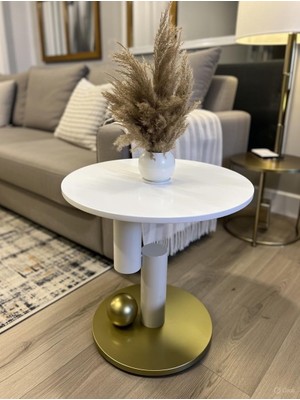 Yan Sehpa orta sehpa taban gold üst beyaz