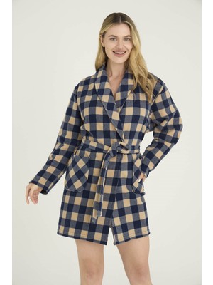 Kly Kadın Ekose Desenli Tek Sabahlık Şık Görünüm Ekose Detay