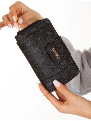 Newish Kadın Deri Desenli Telefon Kağıt Para Bölmeli Kartlık ve Cüzdan NEW215 - Siyah - Lacivert