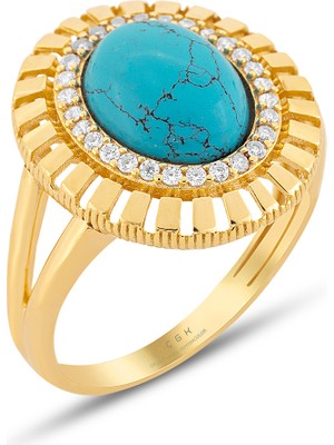 ÇGK KUYUMCULUK Mavi Mineli Taşlı Altın Yüzük ÇGKY0107