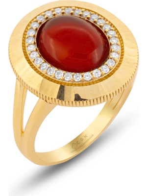 ÇGK KUYUMCULUK  Turuncu Mineli Taşlı Altın Yüzük ÇGKY0108