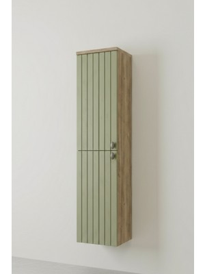 Adn Dizayn Banyo Boy Dolabı-Asma Dolap -Gövde Doğal Kaplama Mdf- Yeşil-Boy Dolab