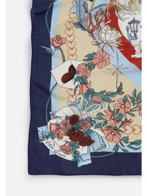 Fresh Once Upon A Love Desen Floş Viskon Eşarp Mıdnıght Blue