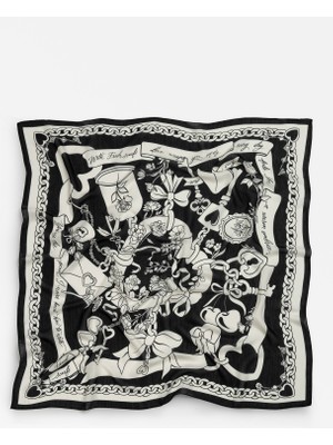 Fresh Eternal Love Desen Floş Viskon Eşarp Black