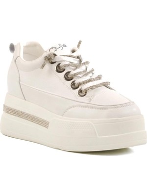 Bags Shoes Guja 25Y492 Kadın Hakiki Deri Yüksek Taban Taşlı Sneaker Spor Ayakkabı