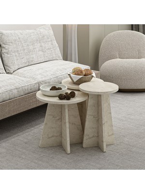 Minar Mantar 3'lü Zigon Sehpa - Traverten