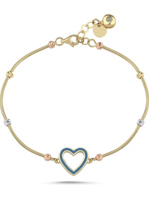 Zeya Kuyumculuk 14 Ayar Altın Dorika Detaylı Mavi Kalp Bileklik