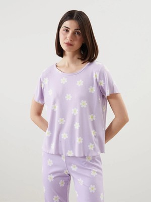 Lc Waikiki Yeni Sezon Bisiklet Yaka Çiçekli Kadın Pijama Üstü