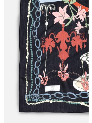 Fresh Faırytale Castle Desen Floş Viskon Eşarp Black