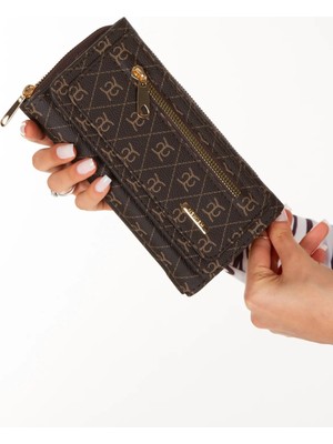 Newish Kadın Deri Desenli Telefon Kağıt Para Bölmeli Kartlık ve Cüzdan NEW216 - Kahverengi