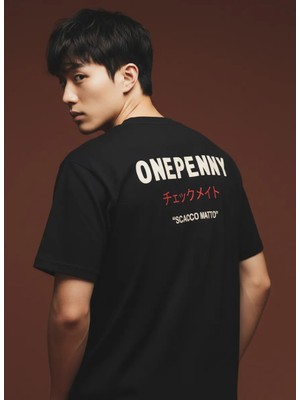 One Penny Scacco Matto Ön Nakış Baskılı T-Shirt