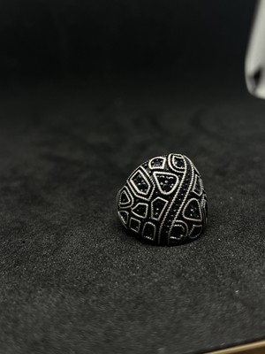 925 Ayar Gümüş Kaplama Siyah Zirkon Taşlı Geometrik Desenli Erkek Yüzük