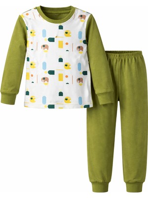 Remsa Çocuk Pamuklu Desenli Pijama Takımı 6068-03 Fıstık Yeşil